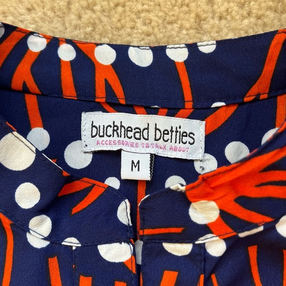 Buckhead Betties Women's Blue and Orange Print Blouse - Size M - EUC - Picture 3 of 6
